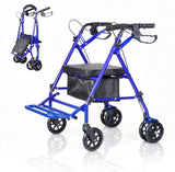 Garvee Rollator faltbar mit 4 Rädern, höhenverstellbare Gehhilfe mit Sitz und Doppelbremse, stabiler Stahlrahmen, 80–90 cm, für Innen- & Außenbereich, Blau - Blau