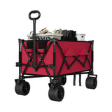 Garvee Faltbarer Bollerwagen bis 159 kg mit breiten Geländereifen, Feststellbremsen, Teleskopgriff und Flaschenhaltern, Rot