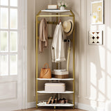 Garvee Eckgarderobe Mit Schuhbank & 6 Doppelhaken, 3-in-1 Organizer Für Flur & Eingang, 20x20x71 Zoll, Gold 02, Platzsparend - 