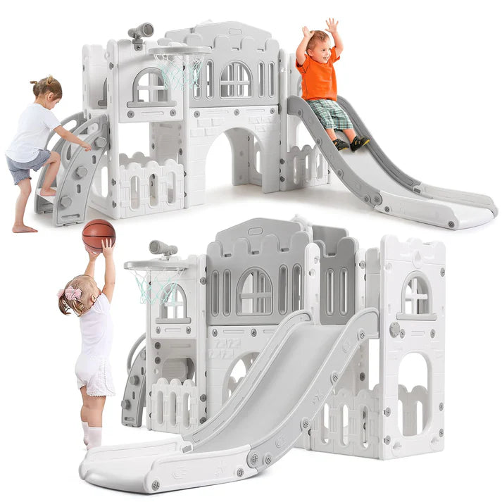 Garvee 8-in-1 Kinder Rutsche – Klettern, Basketballkorb, Tunnel, Stauraum, Modernes Design, 1–3 Jahre
