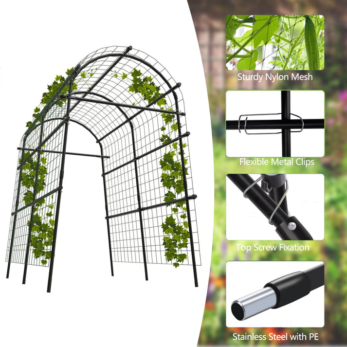 Materialdetails Metallrahmen, Ranknetz und Befestigungsclips des Gartenbogens