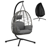 Garvee Hängesessel mit Gestell, bis 150 kg belastbar, Outdoor & Indoor Rattan Hängestuhl, Metallgestell, Grau, für Garten, Terrasse & Balkon - Grau