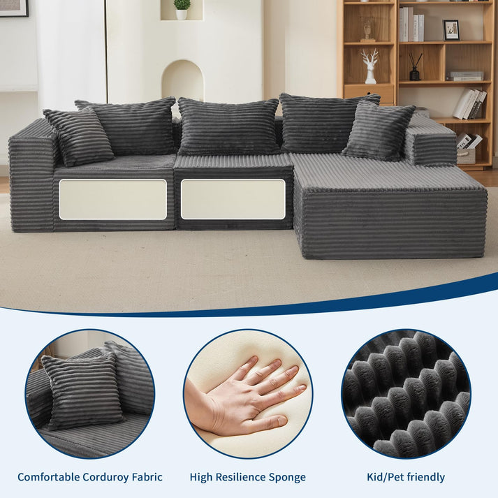GARVEE Modulares Ecksofa aus Cord in Grau – Flexible modulare Gestaltung