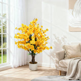 Garvee 3FT Künstlicher Wintersweet Baum Mit Schwarzem Pflanztopf Für Wohnzimmer & Büro Dekor, Lebensechte Pflaumenblüten, Immergrün, Polyester, Gelb
