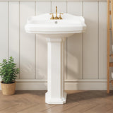 Garvee Rechteckiger Keramik-Pedestal-Waschbecken 23x19 Zoll Mit 3-Loch Armatur Und Überlauf Für Modernes Bad In Weiß