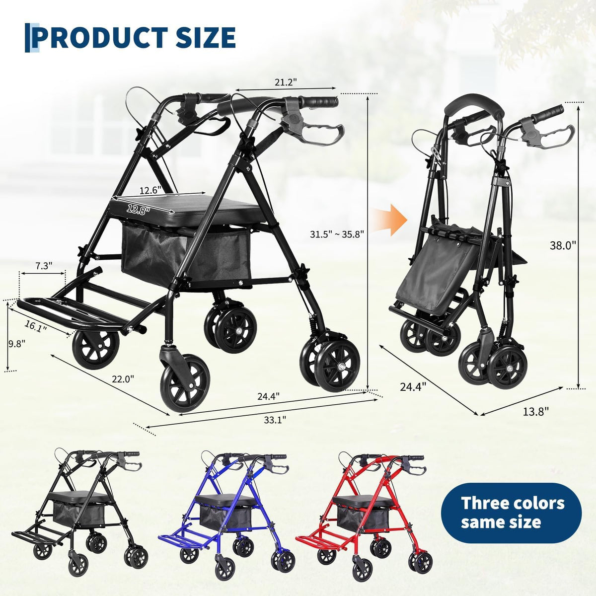 Garvee klappbarer Rollator für Transport und Aufbewahrung