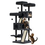 Garvee Großer Katzenturm 66 Zoll Mit Sisal-Kratzpfosten Für Große Katzen, Mehrstöckig, Komfortabler Gepolsterter Liegeplatz, Stabil & Sicher, Indoor Spiel & Ruheplatz - Dunkelgrau