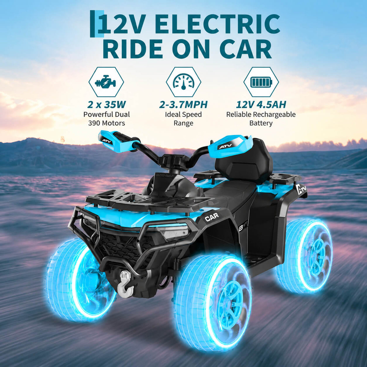 COSTWAY Quad Électrique 12V pour Enfants 3+ Ans, avec LED et Musique, 4 COSTWAY Quad Électrique 12V pour Enfants 3+ Ans, avec LED et Musique, 4