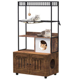 Garvee Großes Katzenklo Gehäuse mit Stauraum, Verstecktes Katzenklo, 2-in-1 Möbel für Mehrkatzenhaushalt, Retro Braun, Metallrahmen