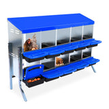 Garvee 10-Loch Hühnernistkasten mit Beinen 133×52×95 cm – Blau, Hygienisch & Effizient für Großfarmen - Blau