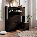 Garvee Schuhschrank 100×23, verstellbare Einlegeböden, Kippschutz, Schwarz - Schwarz