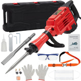 Garvee 2200W Elektrischer Abbruchhammer Profi-Set – 1700 BPM, mit 4 Meißeln, Anti-Vibrationsgriff, Koffer & Schutzausrüstung - Rot
