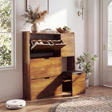 Garvee Schuhschrank 100×23, verstellbare Einlegeböden, Kippschutz, Braun - Braun