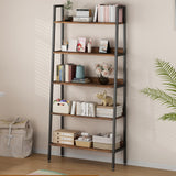 Garvee 67" Hoher Bücherregal 5 Ebenen Metallrahmen Rust Braun Schmal Für Wohnzimmer Büro Küche