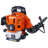 Garvee Benzin-Laubbläser 52 cm³ als Rucksackgerät, 2-Takt-Motor mit 2,2 PS, 1.325 m³/h Luftleistung, ergonomisch & leicht für Garten, Hof und Laub - Orange