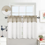 Garvee Vitrage Set 2 Kleine Patchwork Gardinen Knöpfe Leinenoptik Luftig Beige 69x91 cm Bistrogardinen Küche Wohnzimmer - Naturfarbe