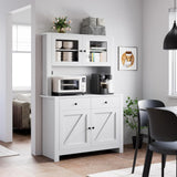 Garvee Küchenschrank mit Speisekammer, Mikrowellenhalter, verstellbaren Regalen, robustem Holz, modernem Design, sicher und geräumig für das Esszimmer, Weiß - Weiß