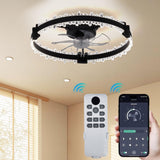 Garvee Acryl Deckenventilator Mit Ringleuchte, 7 Flügeln, Diamantdesign, Für Wohnzimmer & Schlafzimmer, Schwarz - Schwarz