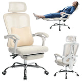 GARVEE Ergonomischer Bürostuhl mit Kopfstütze & Fußstütze, Höhenverstellbarer Schreibtischstuhl mit Lordosenstütze, Atmungsaktivem Netzstoff & Verchromtem Fußkreuz, Beige - Beige