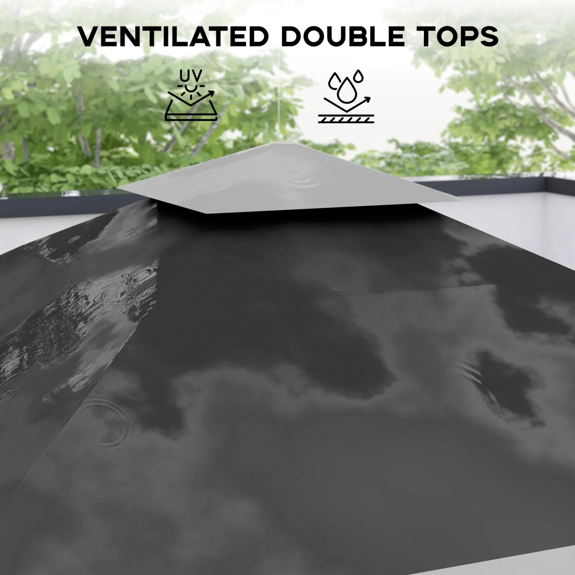 GARVEE Pop-Up Pavillon 3,65 x 3,65 m mit Moskitonetz, UV-Schutz, 3-fach Höhenverstellbar, Stahlrahmen, 6 Seitenwände & Sandtaschen, Für Garten & Camping, Grau
