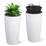 Garvee 30 Zoll Hohe Outdoor Pflanzgefäße Set 2 Mit Wasserstandsanzeige & Automatischer Bewässerung Für Terrasse & Garten Wetterbeständiger Kunststoff Schwarz - Weiß