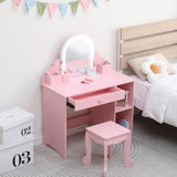 Garvee Kids Vanity Mit Beleuchtetem Spiegel 2-in-1 Schminktisch & Hocker Für Mädchen 3-9 Jahre Schlafzimmer Spielzimmer Weiß - Pink + Accessoires
