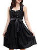 Garvee Dirndl Traditionelles kurzes Midi-Kleid für Damen mit 2-teiliger Spitzen-Schürze für das Oktoberfest Schwarz 34