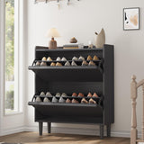 Garvee Schuhschrank Schwarz 88 x 27 x 95 cm, Schuhkipper mit 2 Kippfächern, verstellbaren Trennwänden, Metallfüßen und Kippschutz für Flur - Schwarz