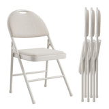 Garvee Klappstühle Set 4, Leinenstoff Gepolstert, Metall, Stapelbar, Für Camping & Büro - Beige