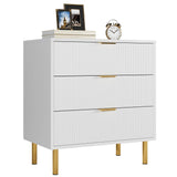 Garvee Moderner 3-Schubladen Nachttisch Mit Stauraum, MDF, Fluted Design, Goldakzente, Metallbeine, Anti-Kipp-Schutz Für Schlafzimmer & Wohnzimmer - 