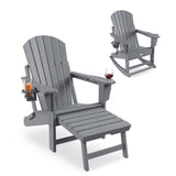 Garvee 4-in-1 Adirondack Schaukelstuhl, HDPE, Mit Hocker & Becherhalter, Outdoor, Schwerlast - Grau