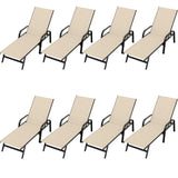 GARVEE Verstellbare Gartenliege 8er-Set, 5-fach Verstellbare Rückenlehne, Atmungsaktives Textilene-Gewebe, Wetterfeste Metallstruktur für Terrasse, Pool und Garten, Beige-Braun - Beige-Braun
