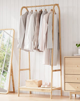 Garvee Kleiderständer Bambus Mit Ablage Für Schlafzimmer Und Balkon, Stabil, Groß, Naturholz-Look