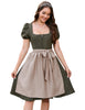 Garvee Dirndl Damen Trachten Midi Dirndlkleid Aus Wildleder Mit Schürze Für Oktoberfest Schwarz 42