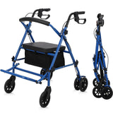 Garvee Rollator Faltbar Leichtgewicht, Seniorenrollator mit Stahlrädern, bis 150 kg(330 lbs) - Blau