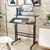 Garvee Höhenverstellbarer Schreibtisch Mit Rollen Mobiler Computertisch Stehpult 67-110cm Holzfarbe - Schwarz