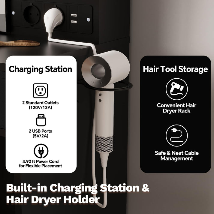 Integrierte Ladestation und Haartrocknerhalter