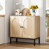GARVEE Buffetschrank mit Rattangeflecht, 80 x 40 x 83 cm, Sideboard aus MDF-Holz mit Türen & Stauraumfächern, Moderne Anrichte für Wohnzimmer, Esszimmer & Flur, Naturholz - Naturholz