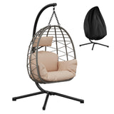 Garvee Hängesessel mit Gestell, bis 150 kg belastbar, Outdoor & Indoor Rattan Hängestuhl, Metallgestell, Beige, für Garten, Terrasse & Balkon - Beige