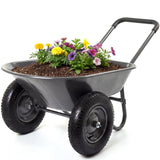 Garvee Schubkarre mit Doppel-Luftreifen, 113 L Gartenkarre bis 272 kg mit kippbarer HDPE-Wanne für Garten und Hof, Grau - Grau