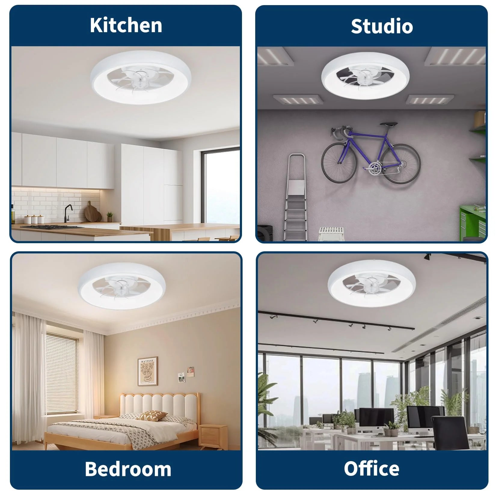 Garvee Deckenventilator Mit LED Licht, Ringdesign, Geräuschlos, Acryl, Für Schlaf & Wohnzimmer, Weiß