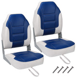 Garvee 2er Set Klappbare Bootsitz Mit Hoher Rückenlehne, Dicke Polsterung, Aluminiumrahmen Für Angel- Und Sightseeingboote, PVC Material, Stabil, Rostfrei - Blau/Weiß