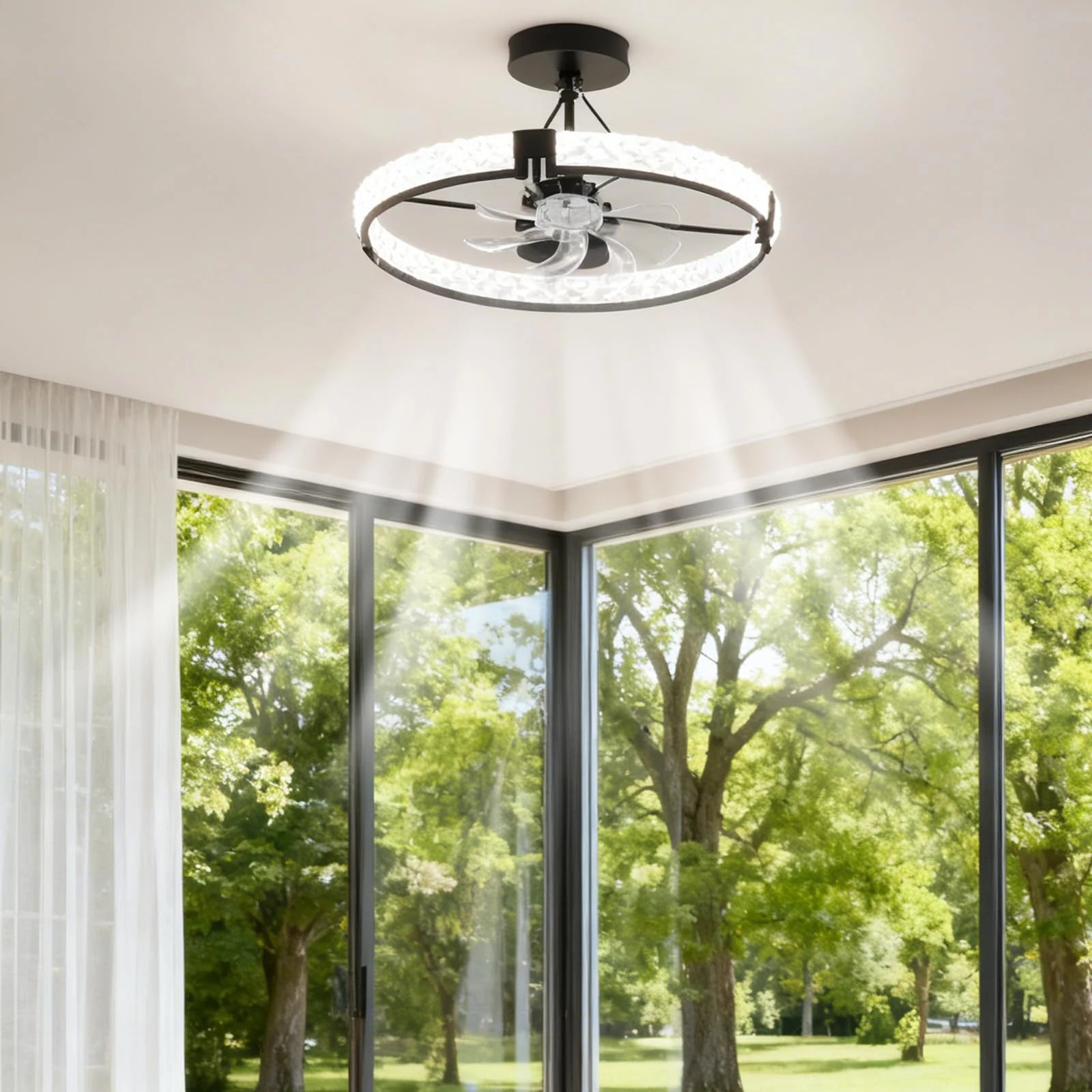 Garvee Deckenventilator Mit Licht & Fernbedienung, LED, Reversibler Motor, 6 Stufen, Schwarz