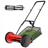 Garvee 40 cm Handrasenmäher mit 5-Messer-Spindel, verstellbarer Schnitthöhe, 30-L-Grasfangkorb, leise und kabellos, Rot - Rot