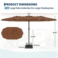 Garvee 270×450 cm Rechteck-Sonnenschirm mit Solar-LED-Beleuchtung & Standfuß, UV-beständiger Gartenschirm mit Kurbelgriff, für Terrasse, Pool & Garten, Braun