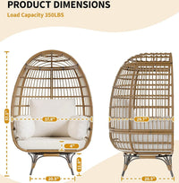 Garvee Rattan Ei Stuhl 360° Drehbar, Mit Kissen, Stahlrahmen, Für Innen & Außen, Braun+Beige