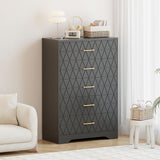 Garvee Sideboard mit 5 Schubladen, 80 × 118 cm, für Wohnzimmer und Esszimmer, Schwarz - Schwarz