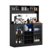Garvee Weinbar Schrank Mit LED Licht & Steckdose, 9 Weinregale & 6 Haken, Partikelholz, Für Küche & Wohnzimmer, Verstellbares Regal, Modernes Design