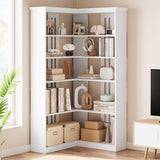 Garvee Eckbücherregal 72,8in Farmhouse Holz 5-stufig L-förmig Weiß Für Wohnzimmer Schlafzimmer, Platzsparend, Robust - weiß