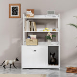 Garvee Katzenklo Gehäuse Mit 2 Türen & Kratzpad, MDF & Stahl, 3 Ablagen, Weiß Für Wohnzimmer & Schlafzimmer, Versteckter Katzenbereich, 22.6"x16.7"x21.7" - Weiß